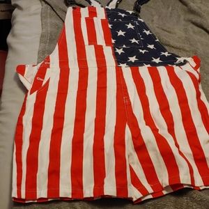 American flag overall shorts